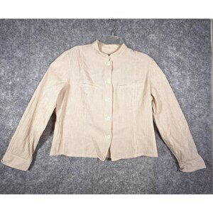 AT Denim Women's Shaket Button Up Long Sleeve Tan Beige Checked Size XL